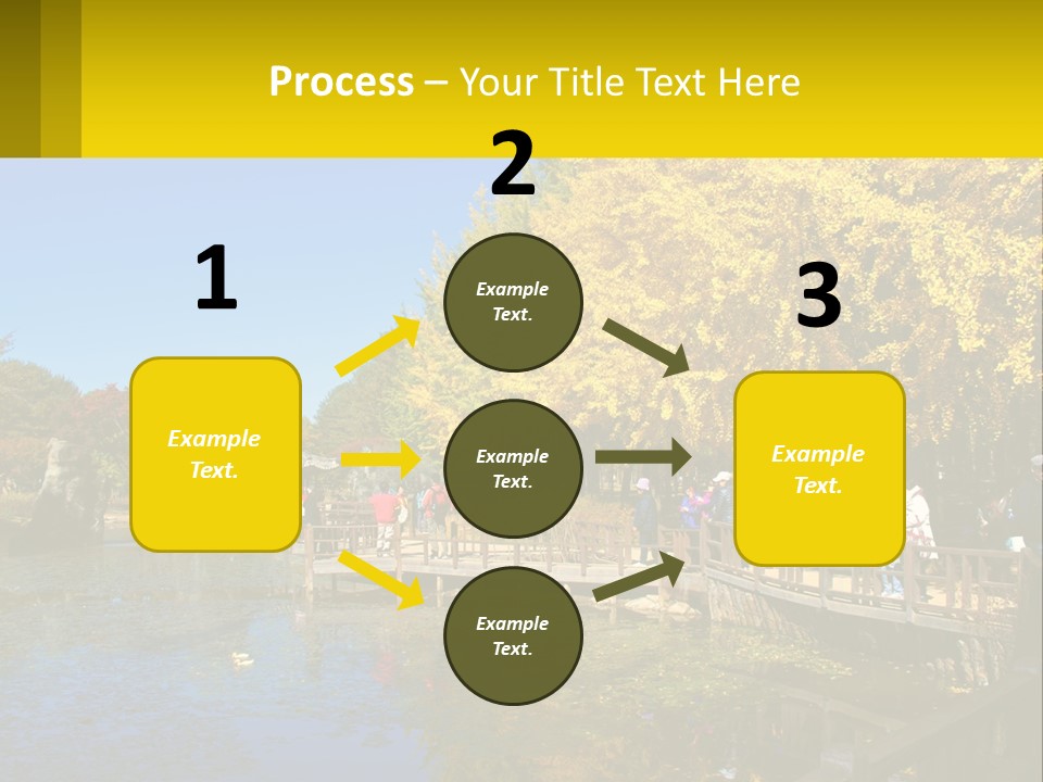 A Group Of People Walking Across A Bridge Over A Pond PowerPoint Template