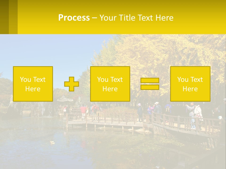 A Group Of People Walking Across A Bridge Over A Pond PowerPoint Template