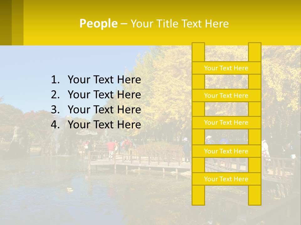 A Group Of People Walking Across A Bridge Over A Pond PowerPoint Template