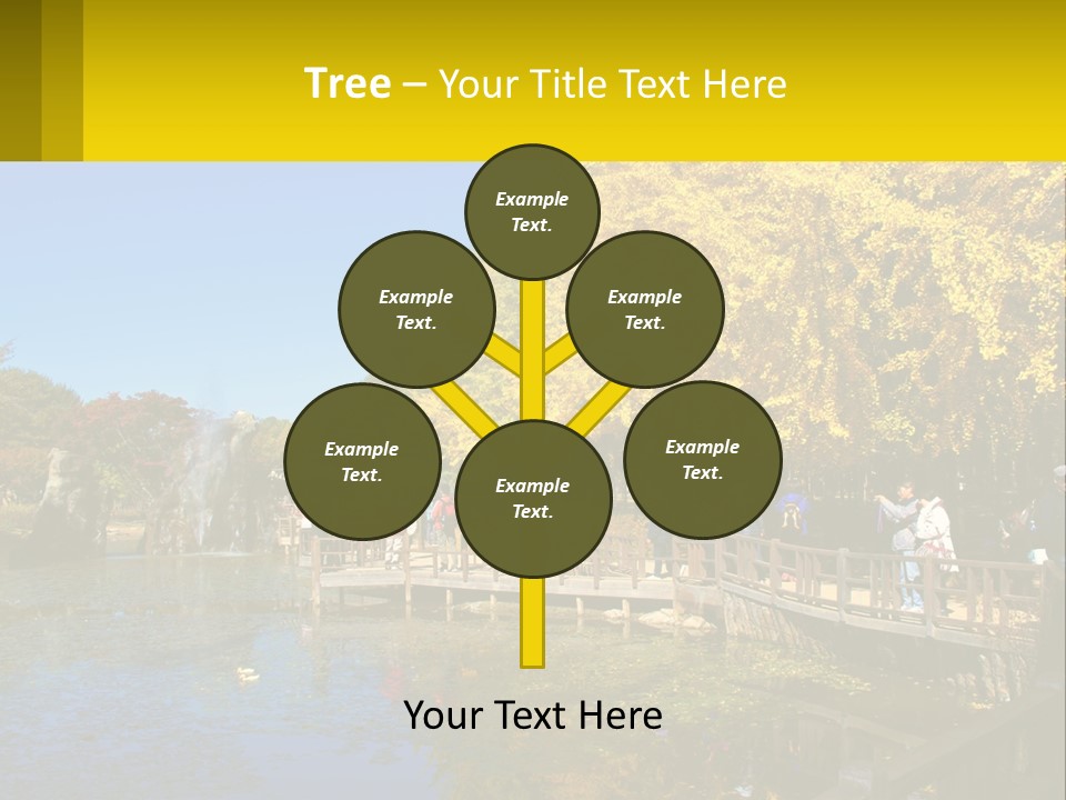 A Group Of People Walking Across A Bridge Over A Pond PowerPoint Template