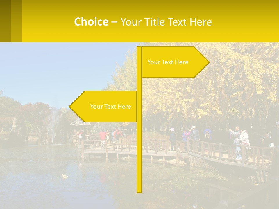 A Group Of People Walking Across A Bridge Over A Pond PowerPoint Template