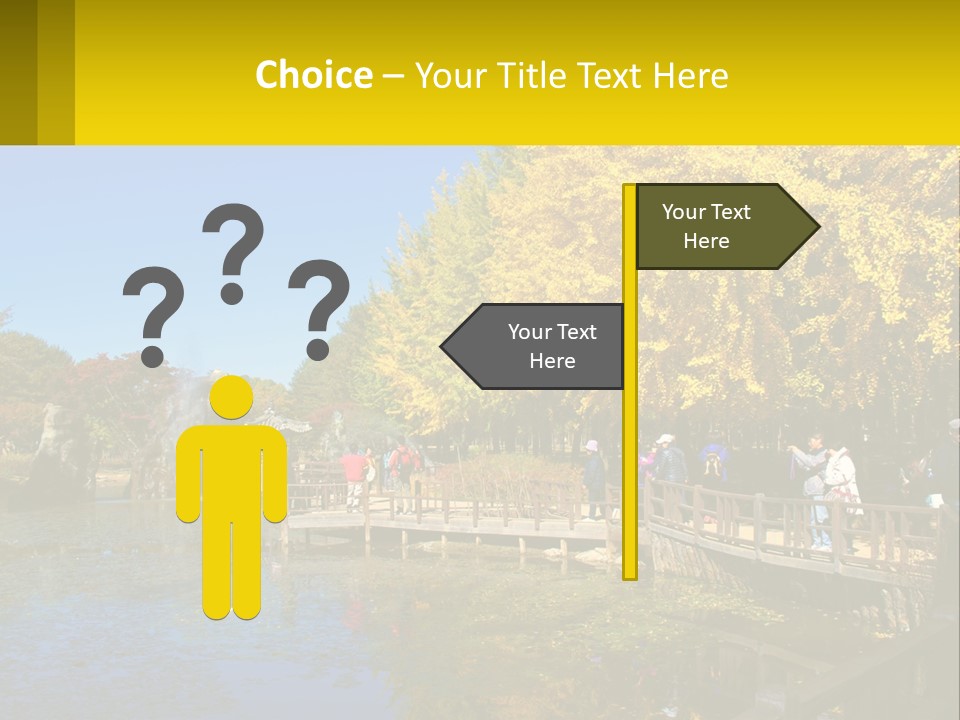 A Group Of People Walking Across A Bridge Over A Pond PowerPoint Template