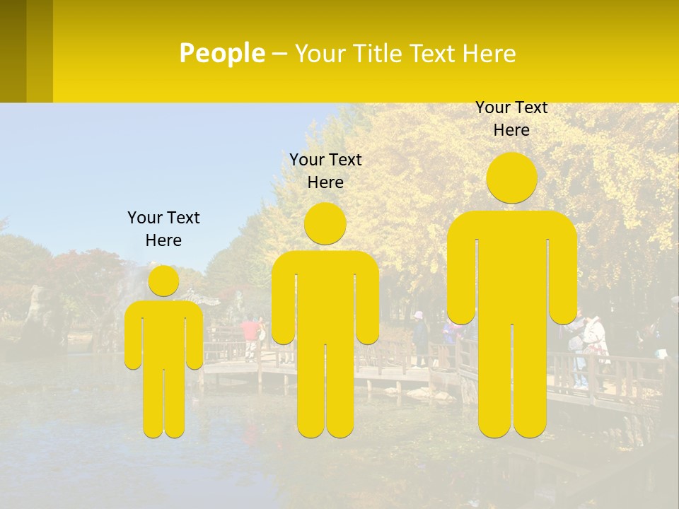 A Group Of People Walking Across A Bridge Over A Pond PowerPoint Template