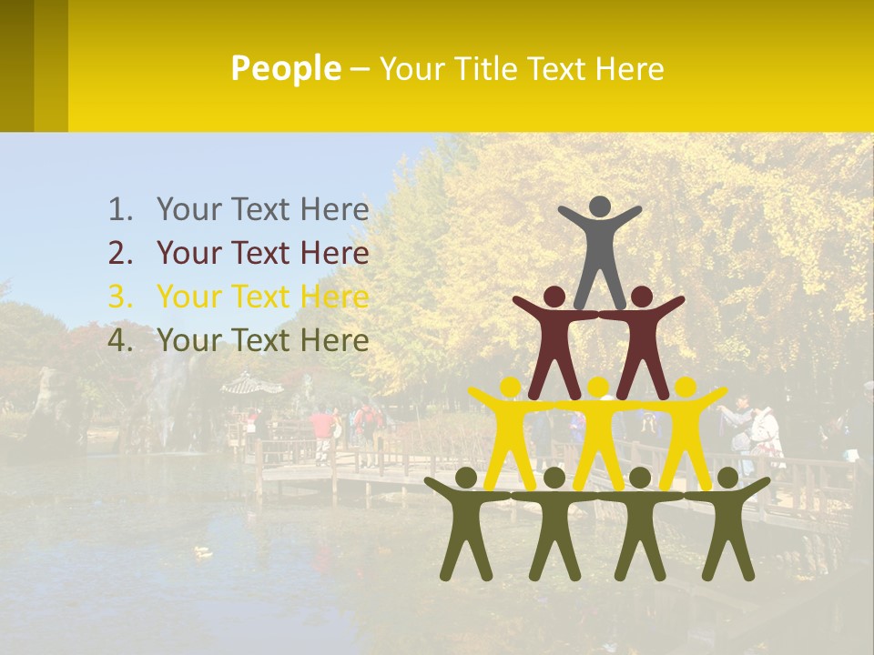A Group Of People Walking Across A Bridge Over A Pond PowerPoint Template
