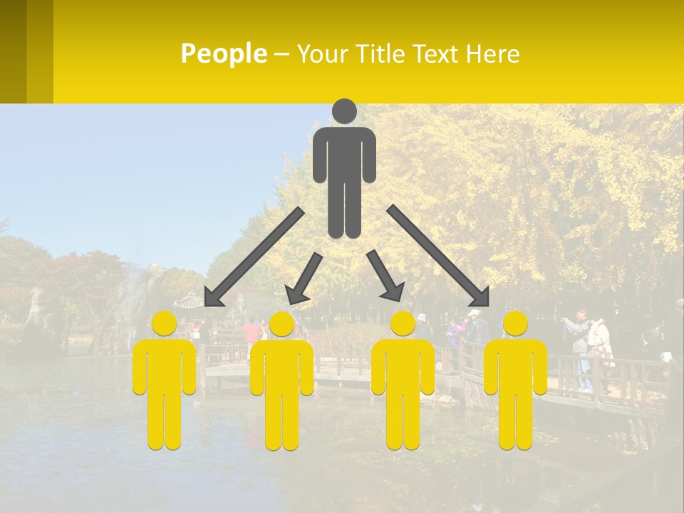 A Group Of People Walking Across A Bridge Over A Pond PowerPoint Template