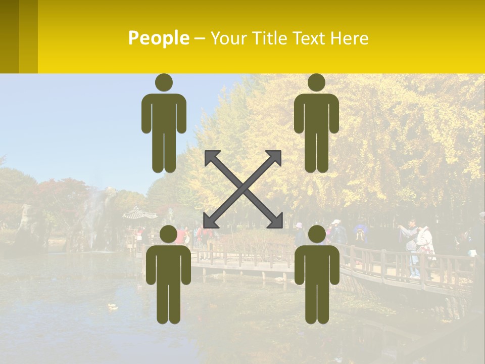 A Group Of People Walking Across A Bridge Over A Pond PowerPoint Template