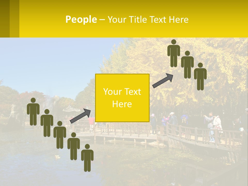 A Group Of People Walking Across A Bridge Over A Pond PowerPoint Template