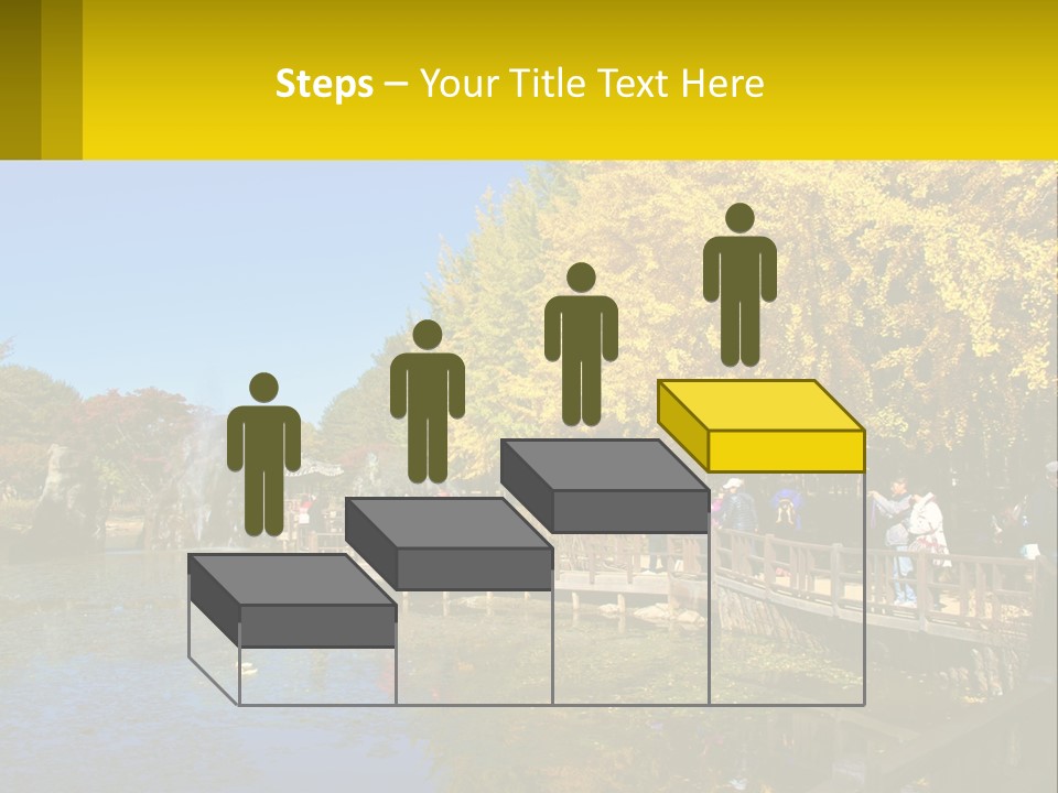 A Group Of People Walking Across A Bridge Over A Pond PowerPoint Template