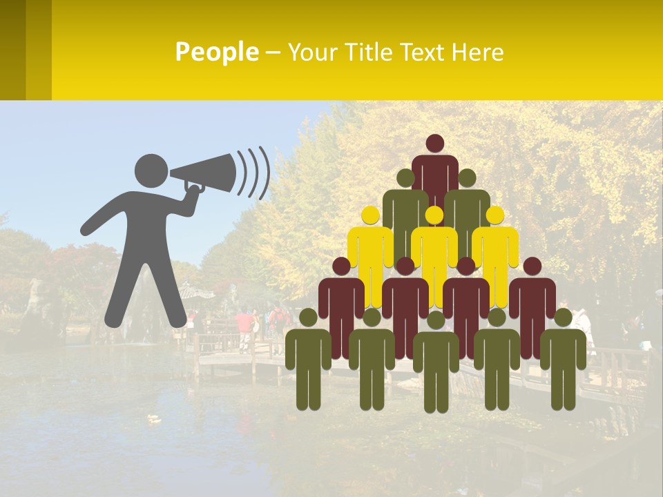 A Group Of People Walking Across A Bridge Over A Pond PowerPoint Template