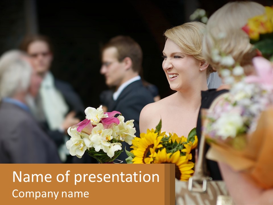 A Woman Sitting At A Table With Sunflowers And Other Flowers PowerPoint Template