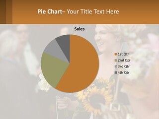 A Woman Sitting At A Table With Sunflowers And Other Flowers PowerPoint Template