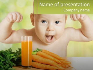 A Baby With Carrots And A Glass Of Orange Juice PowerPoint Template