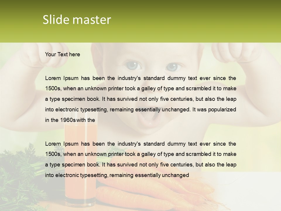A Baby With Carrots And A Glass Of Orange Juice PowerPoint Template