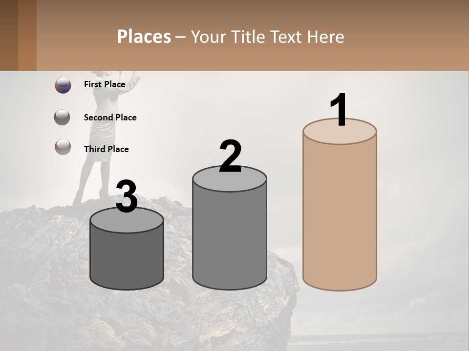 A Woman Standing On Top Of A Rock With A Telescope PowerPoint Template