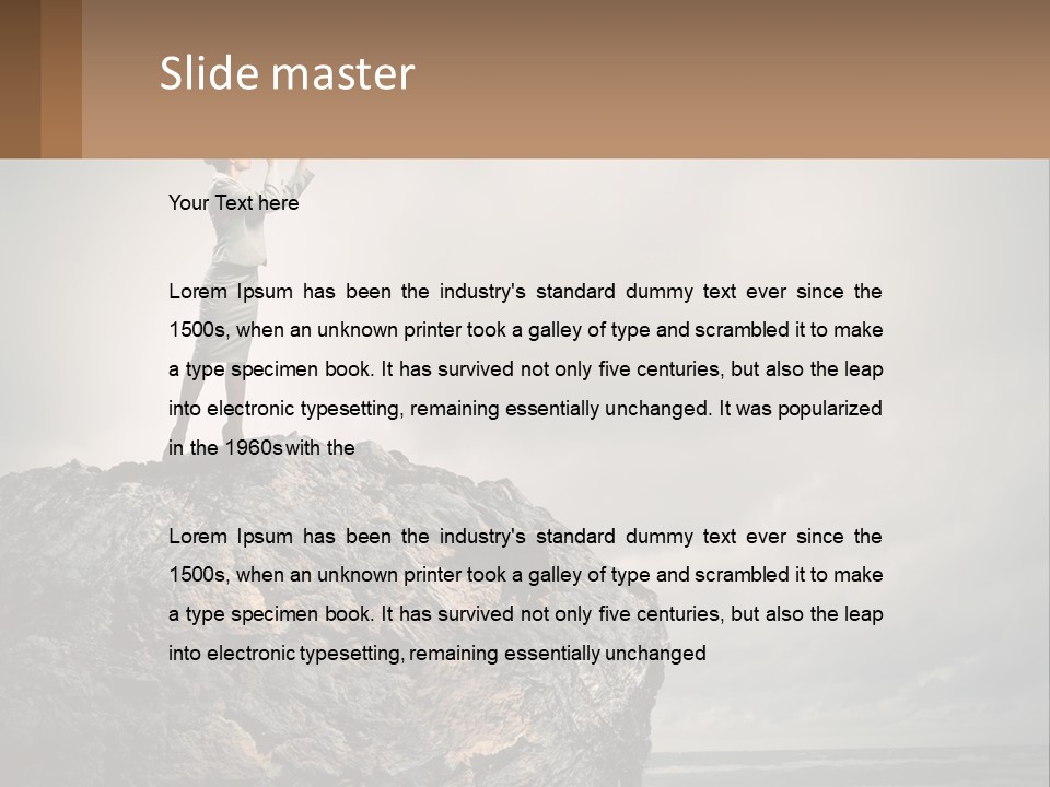 A Woman Standing On Top Of A Rock With A Telescope PowerPoint Template