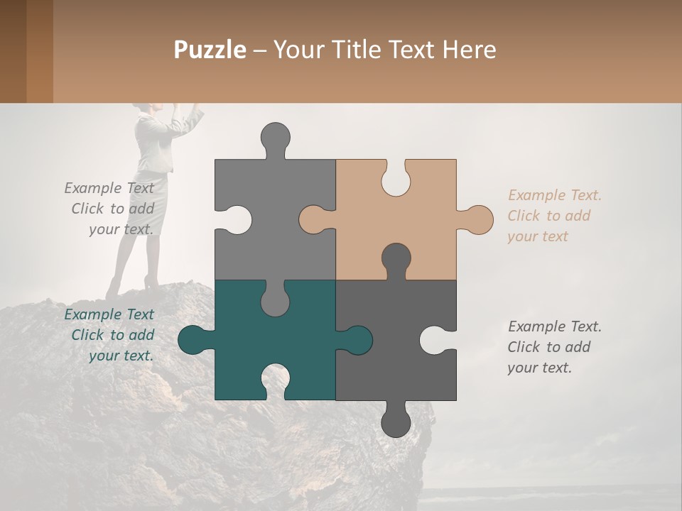 A Woman Standing On Top Of A Rock With A Telescope PowerPoint Template