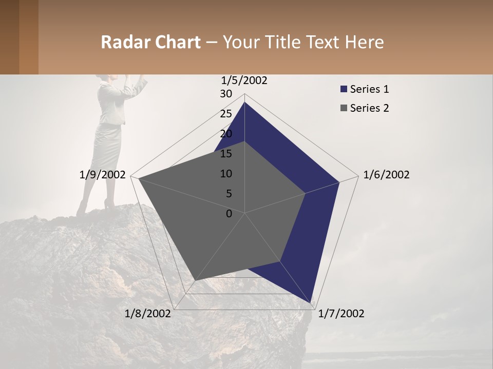 A Woman Standing On Top Of A Rock With A Telescope PowerPoint Template