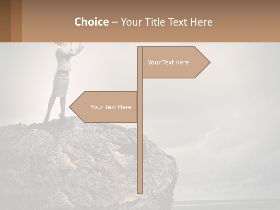 A Woman Standing On Top Of A Rock With A Telescope PowerPoint Template