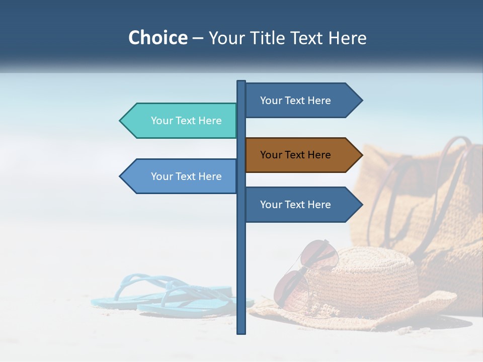 A Hat, Sunglasses And A Straw Hat On A Beach PowerPoint Template