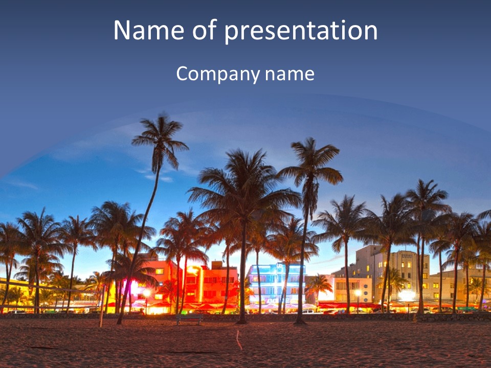 A Beach With Palm Trees And A Building In The Background PowerPoint Template