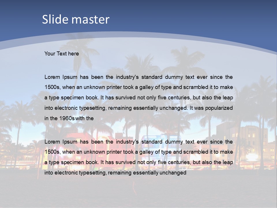 A Beach With Palm Trees And A Building In The Background PowerPoint Template