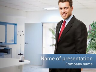 A Man In A Suit Standing In A Room PowerPoint Template