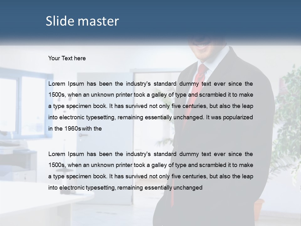 A Man In A Suit Standing In A Room PowerPoint Template