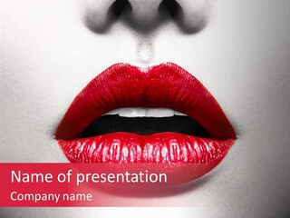 A Woman's Lips With Red Lipstick On A White Background PowerPoint Template