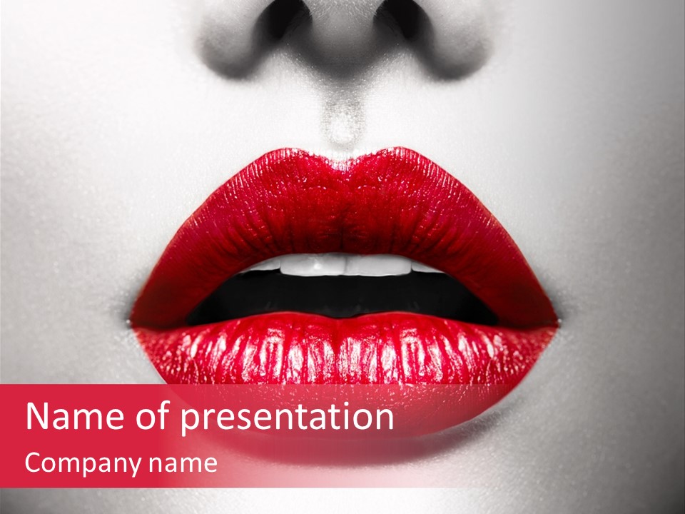 A Woman's Lips With Red Lipstick On A White Background PowerPoint Template