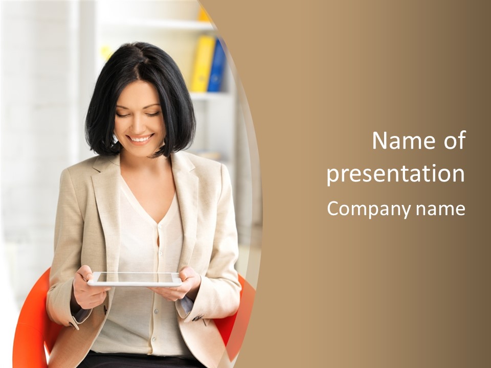 A Woman Sitting In A Chair Holding A Tablet PowerPoint Template