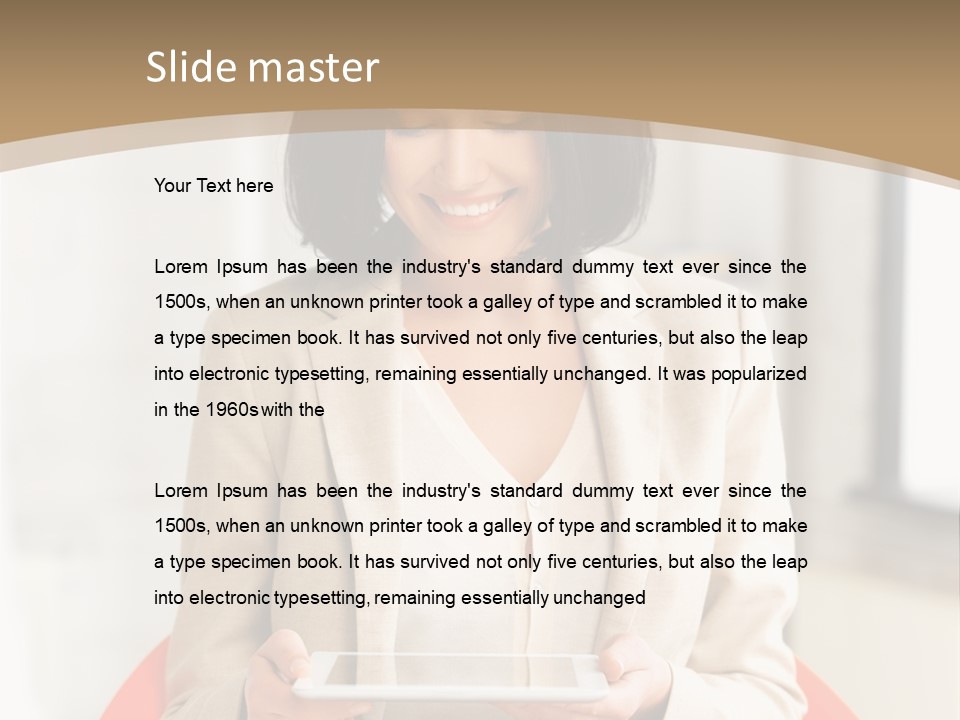 A Woman Sitting In A Chair Holding A Tablet PowerPoint Template