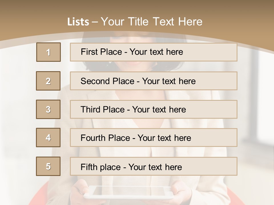 A Woman Sitting In A Chair Holding A Tablet PowerPoint Template