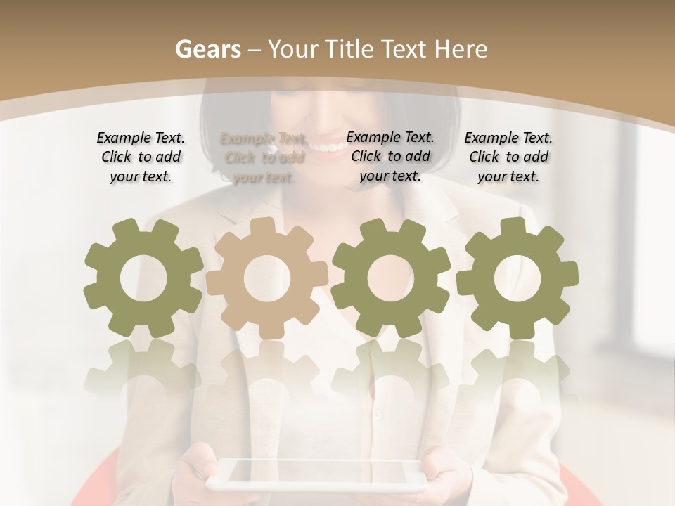 A Woman Sitting In A Chair Holding A Tablet PowerPoint Template