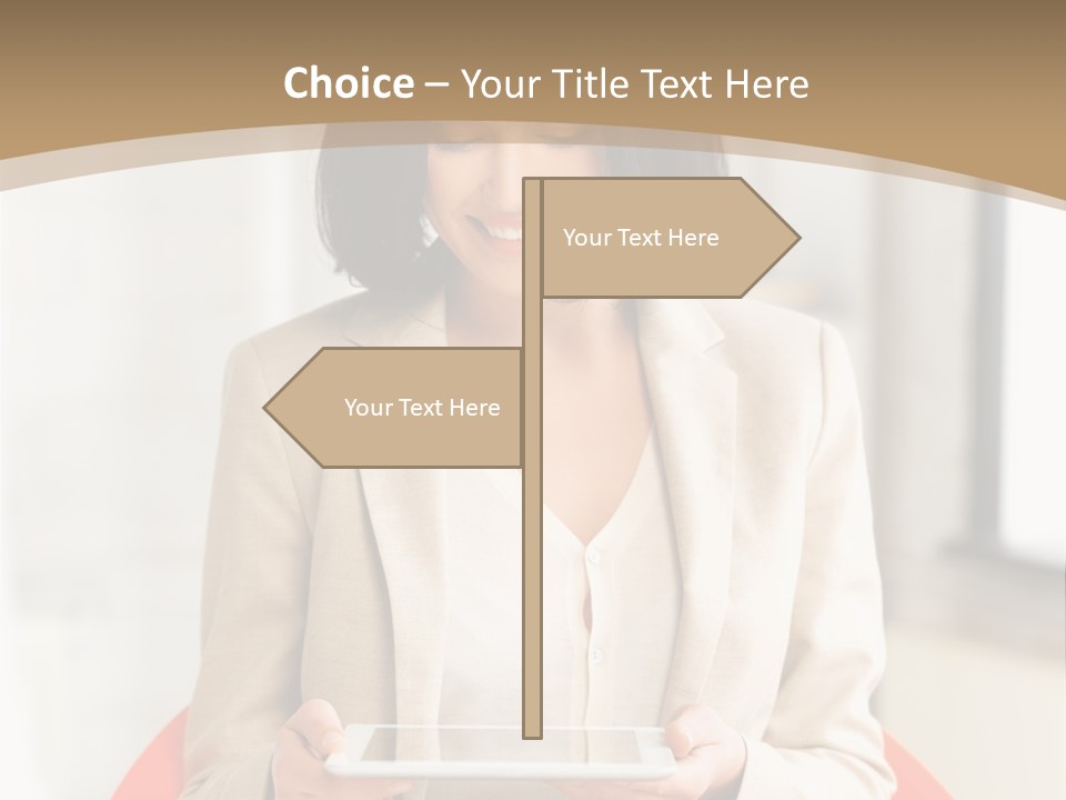 A Woman Sitting In A Chair Holding A Tablet PowerPoint Template