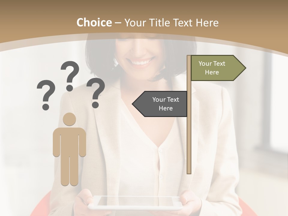A Woman Sitting In A Chair Holding A Tablet PowerPoint Template