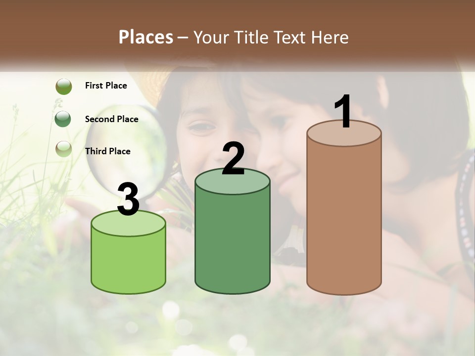 Two Children Looking Through A Magnifying Glass PowerPoint Template