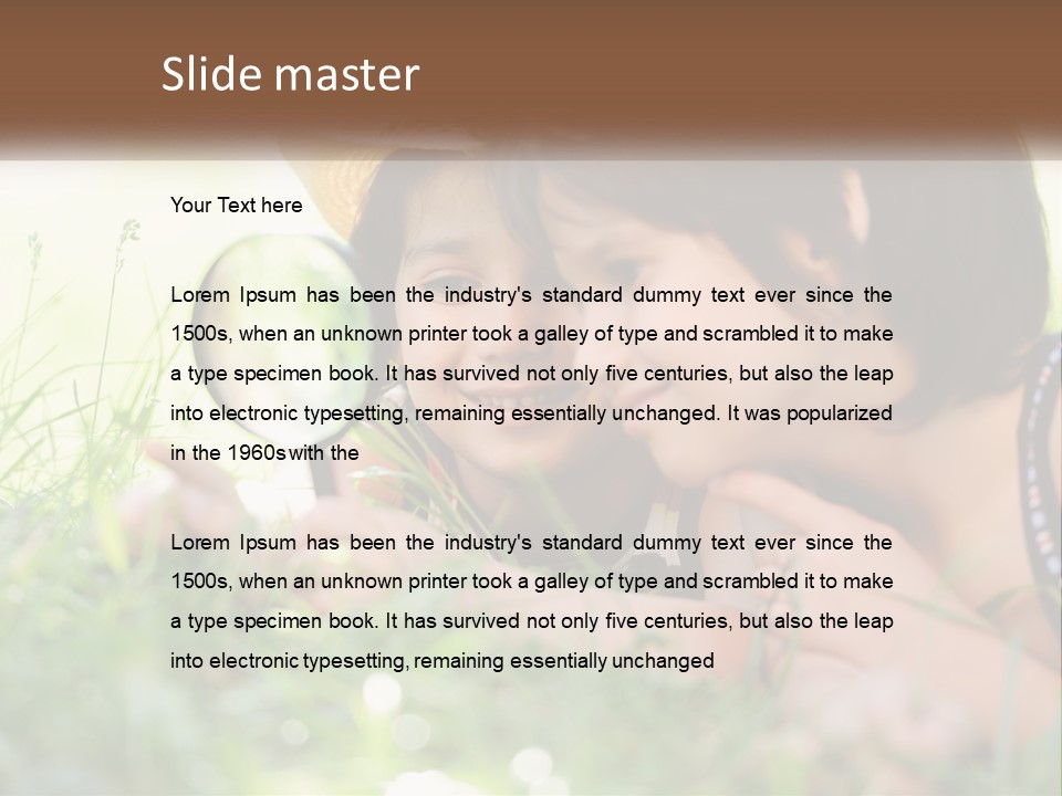 Two Children Looking Through A Magnifying Glass PowerPoint Template