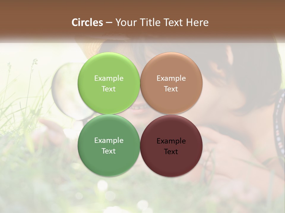 Two Children Looking Through A Magnifying Glass PowerPoint Template