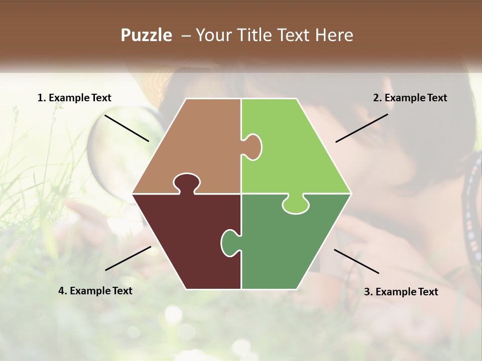 Two Children Looking Through A Magnifying Glass PowerPoint Template