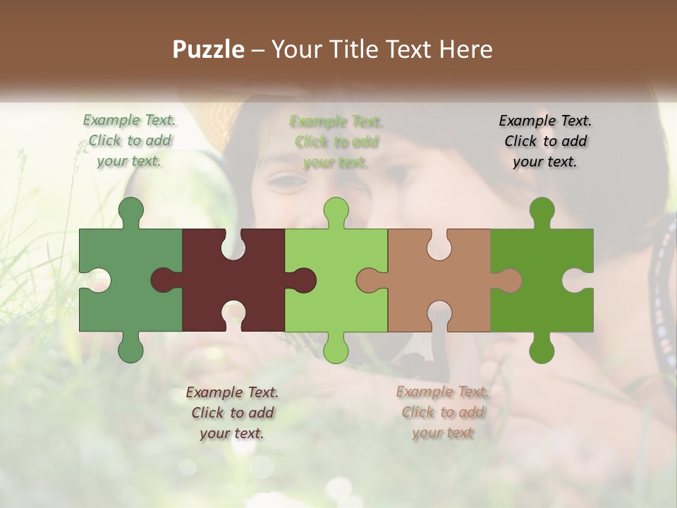 Two Children Looking Through A Magnifying Glass PowerPoint Template