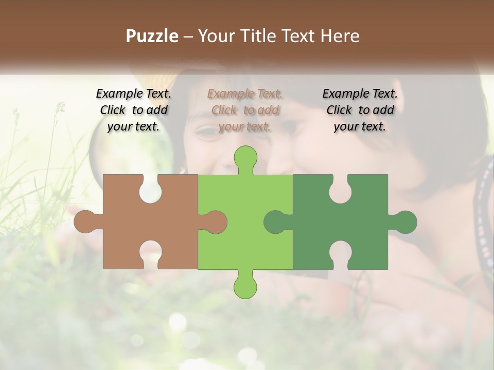 Two Children Looking Through A Magnifying Glass PowerPoint Template