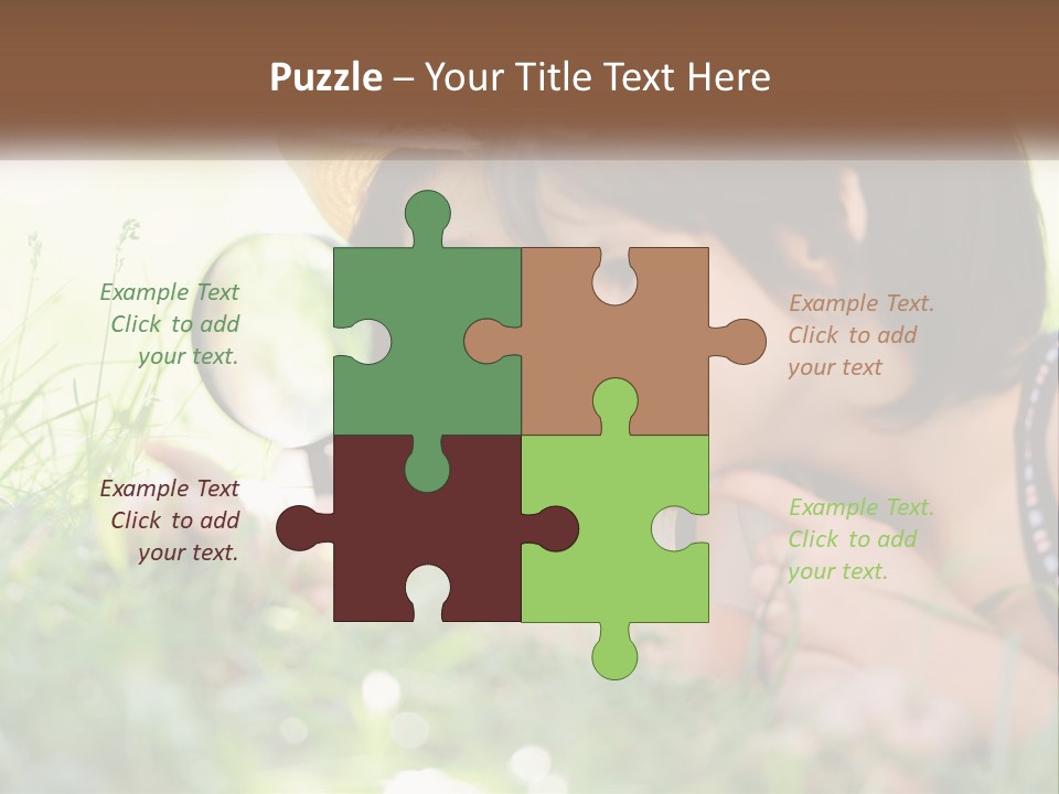 Two Children Looking Through A Magnifying Glass PowerPoint Template