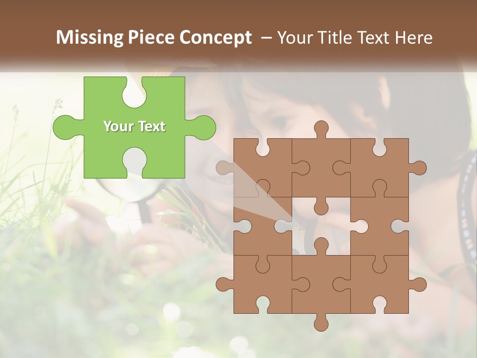 Two Children Looking Through A Magnifying Glass PowerPoint Template
