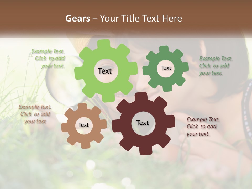 Two Children Looking Through A Magnifying Glass PowerPoint Template