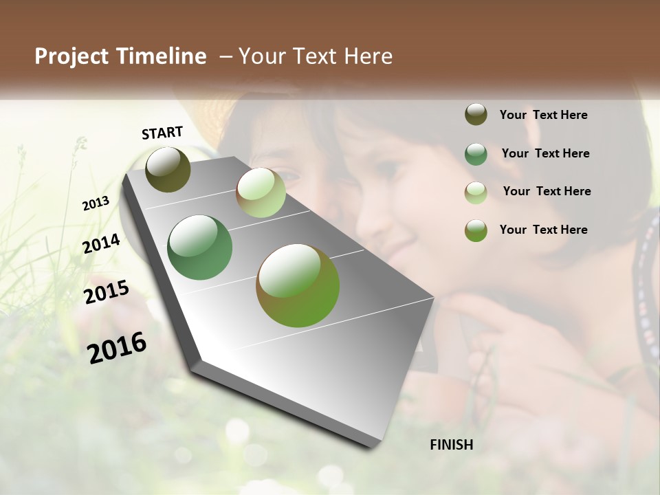 Two Children Looking Through A Magnifying Glass PowerPoint Template