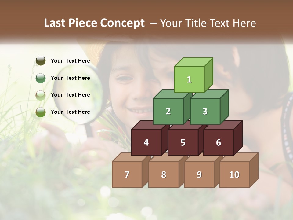 Two Children Looking Through A Magnifying Glass PowerPoint Template