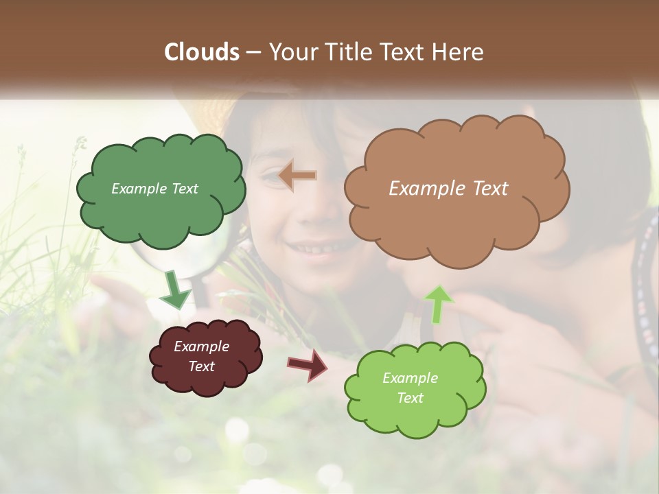 Two Children Looking Through A Magnifying Glass PowerPoint Template