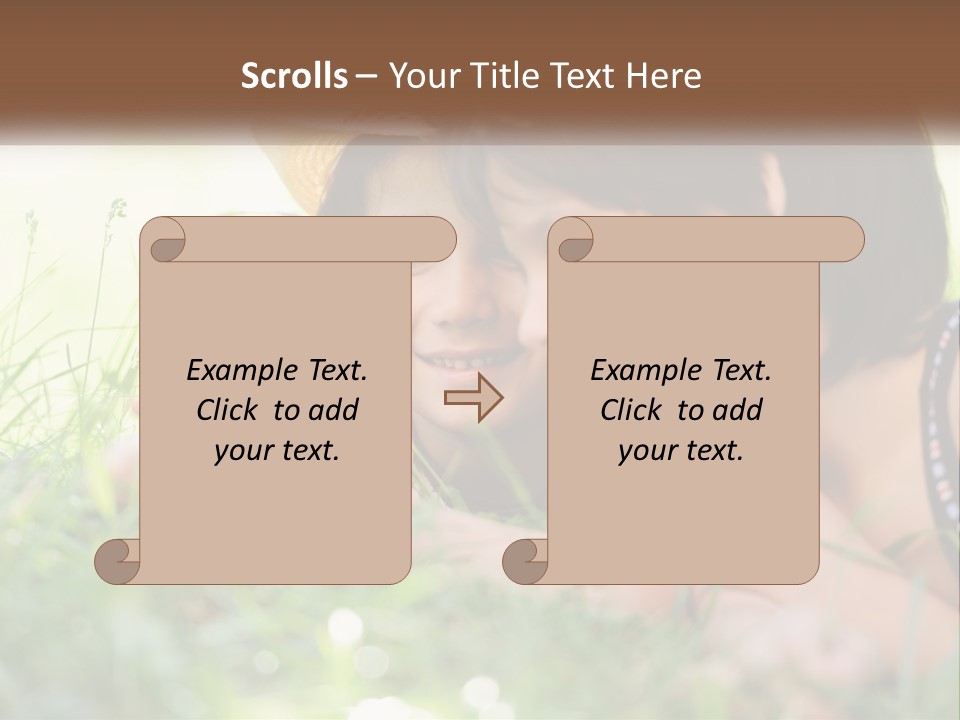 Two Children Looking Through A Magnifying Glass PowerPoint Template