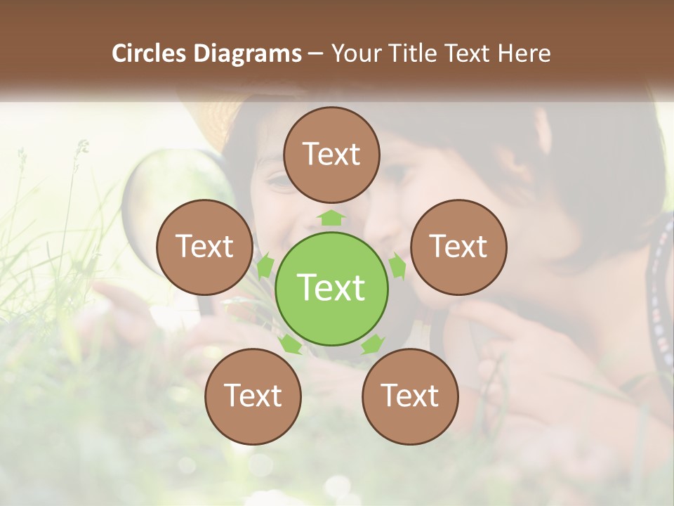 Two Children Looking Through A Magnifying Glass PowerPoint Template