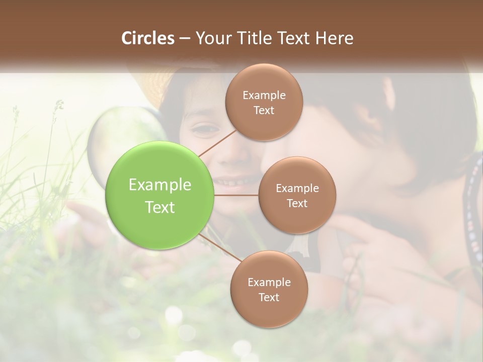 Two Children Looking Through A Magnifying Glass PowerPoint Template